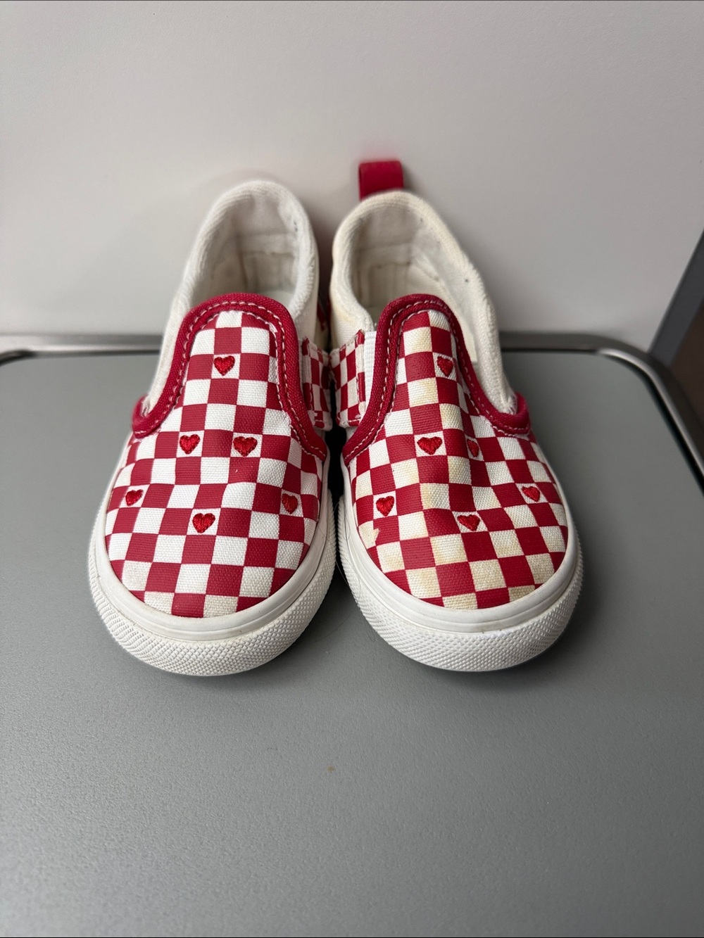 Vans Kids Red Checkerboard Slip-On Sneakers size 7T